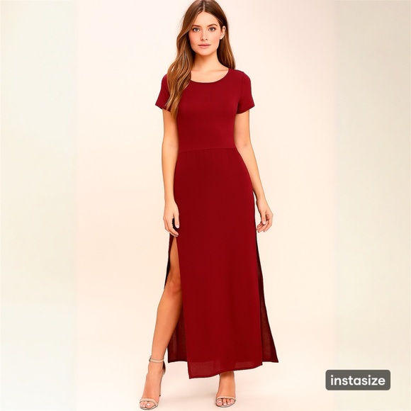 Red Color Block Sky High Slit Maxi Dress New - Picture 1 of 8